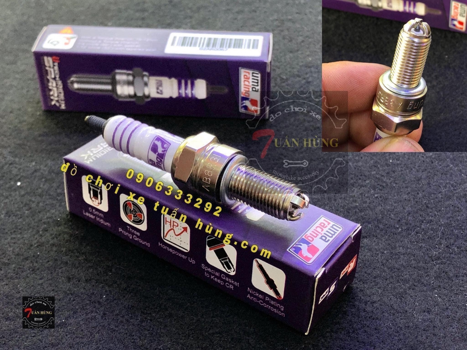 Bugi UMA bạch kim 3 chấu cho Ex150