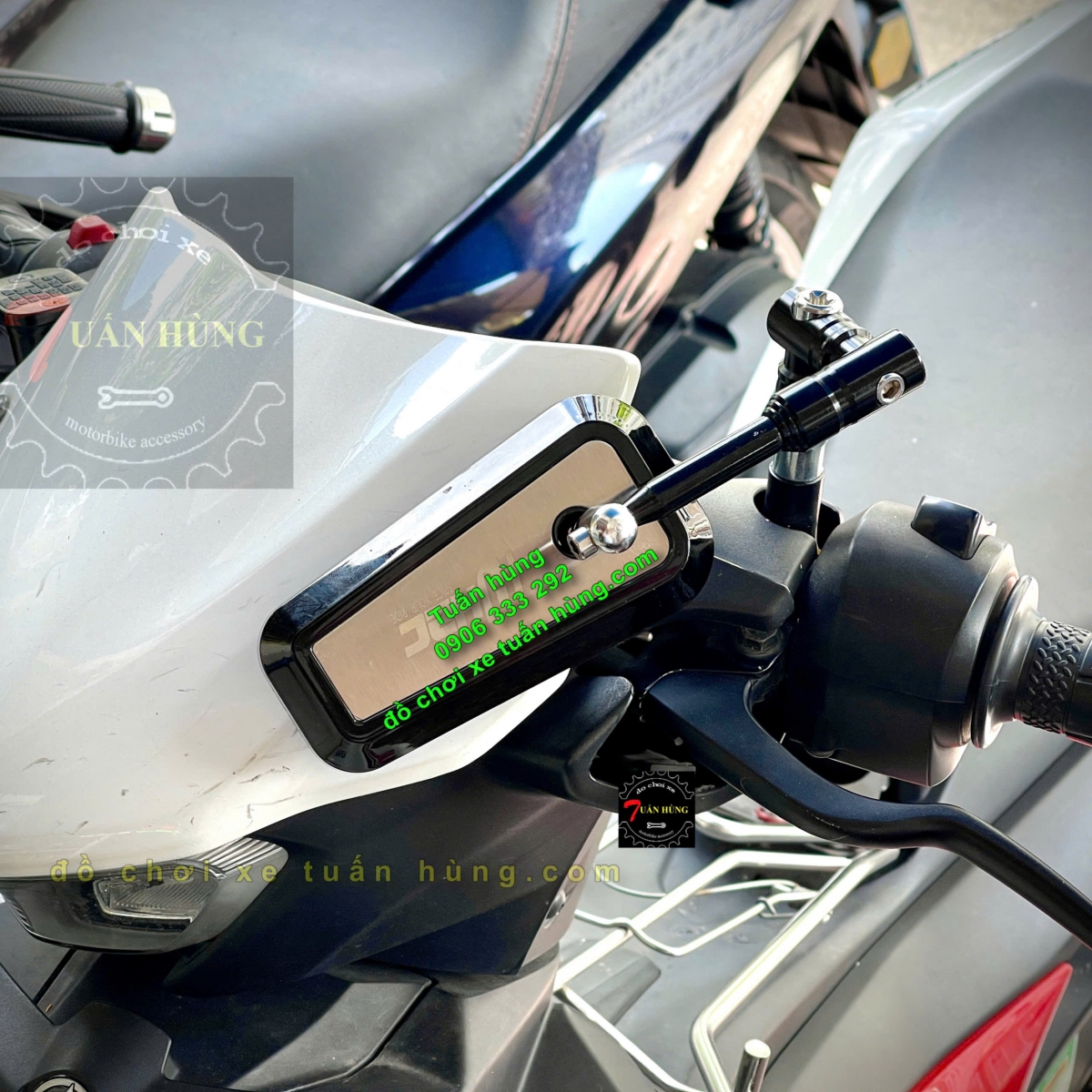 KÍNH CHIẾU HẬU MẪU VUÔNG XOAY 360 ĐỘ GẬP VÀO ĐẦU XE GẮN CHO YAMAHA VÀ HONDA, GƯƠNG H2C GẬP XOAY